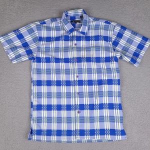 Montique Shirt Mens Medium Blue Plaid‎ Button Down Short Sleeve